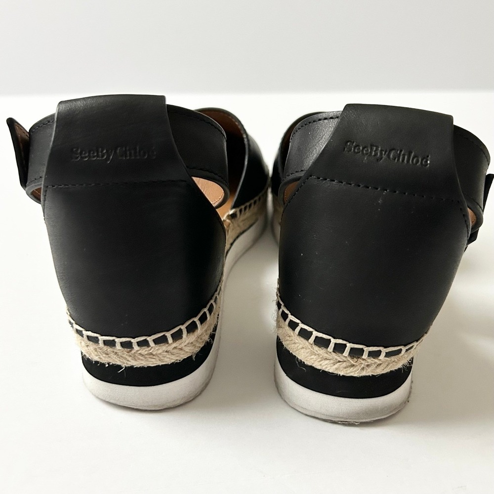 See By Chloe Glyn Black Leather Ankle Strap Espadrille Sandals EU 37 US 7 - Picture 4 of 8